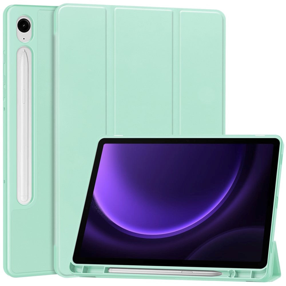 Samsung Galaxy Tab S10 FE / S9 FE Magnetisk Tri-Fold Konstläder Fodral med Stativfunktion - Mintgrön