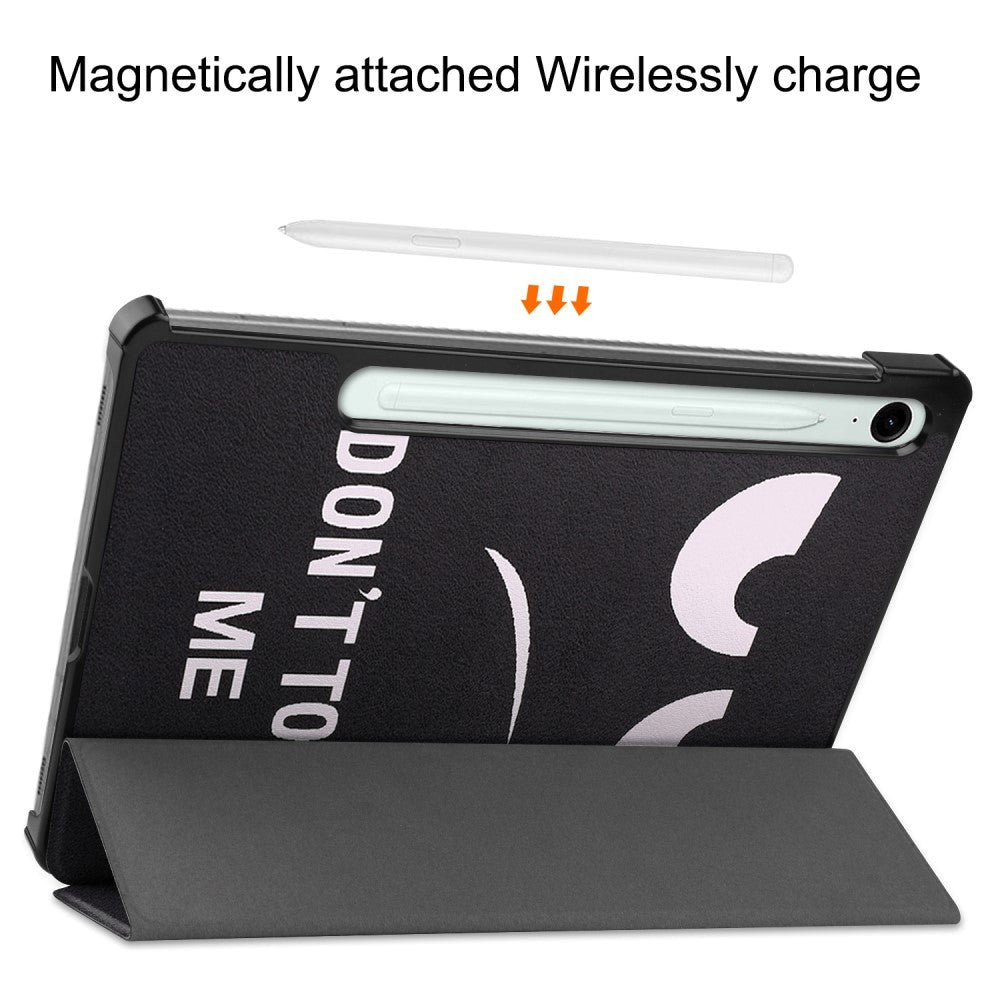 Samsung Galaxy Tab S10 FE / S9 FE Tri-Fold Konstläder Fodral med Pennhållare - "Don't Touch Me"
