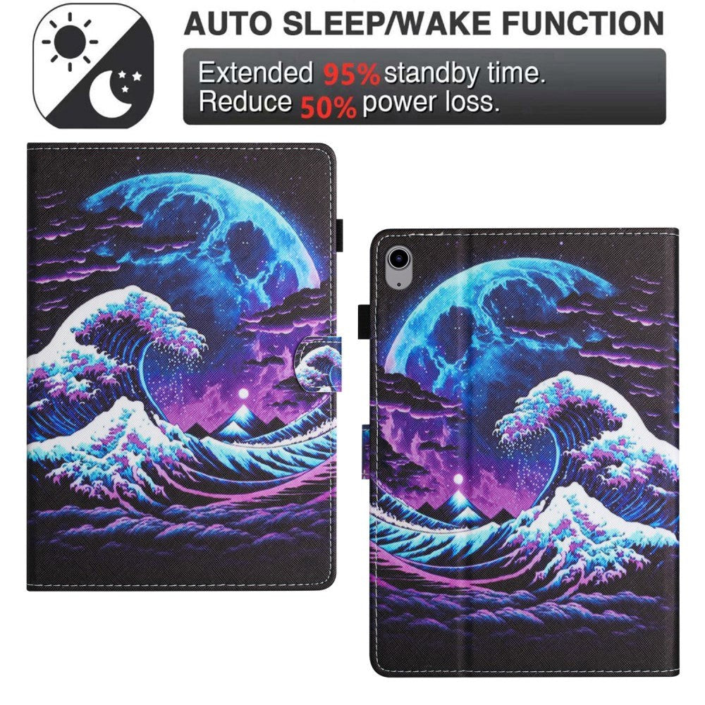 iPad 11" (2025) / iPad 10.9" (2024/2022) Konstläder Fodral m. Stativ och Korthållare - Vågor