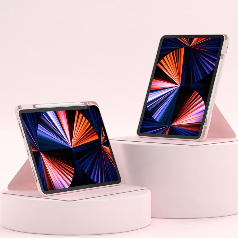 iPad Air 10.9-11" (2025-2020) / Pro 11" (2022-2018) Hybrid Fodral med Pennhållare och Kameraskydd - Rosa / Genomskinlig