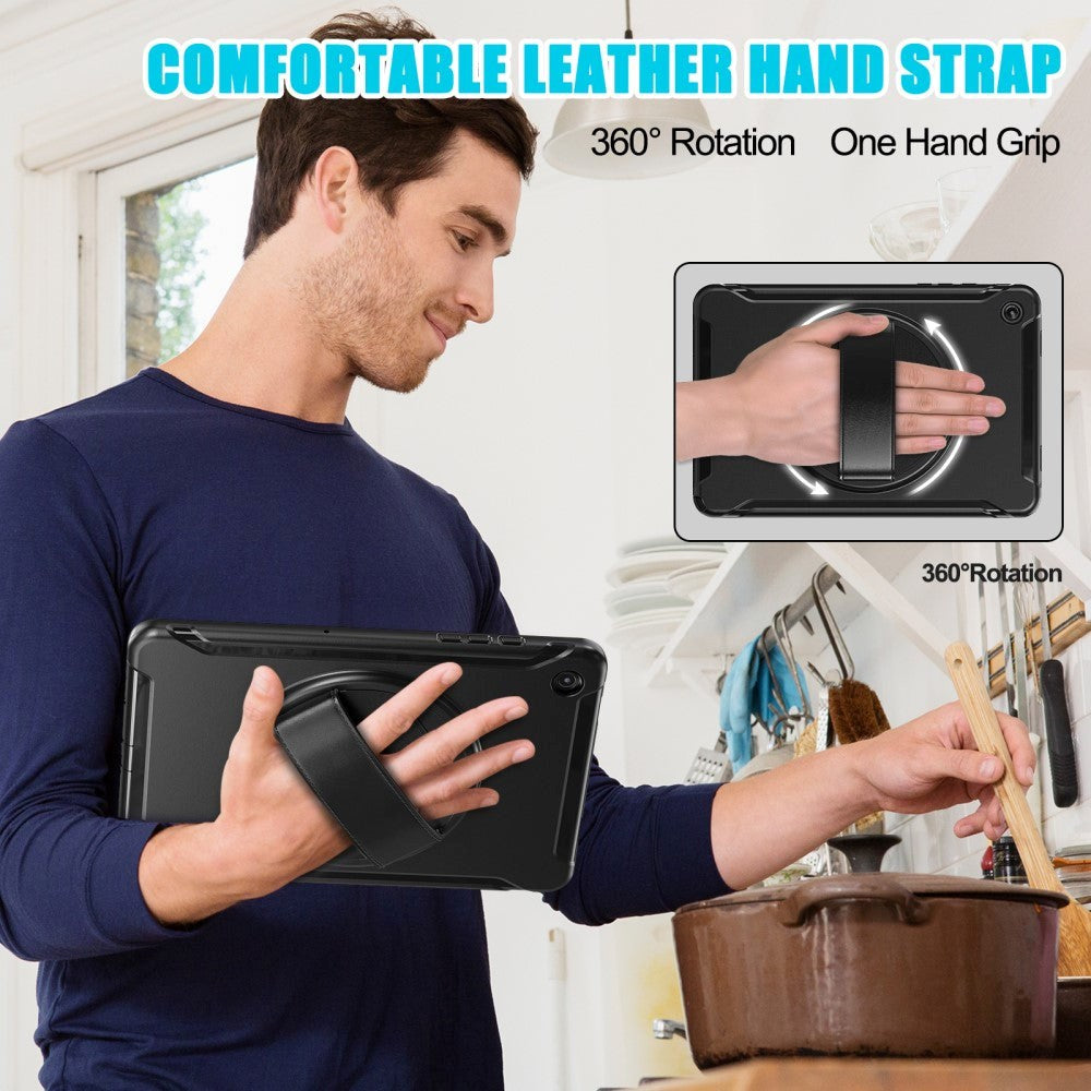 Samsung Galaxy Tab A9+ (Plus) Tåligt Skal med Stativfunktion och Handhållare - Svart