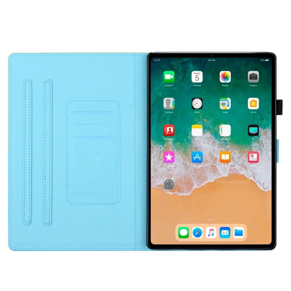 iPad 11" (2025) / iPad 10.9" (2024/2022) Konstläder Fodral m. Stativ och Korthållare - Lila / Blå Marmor