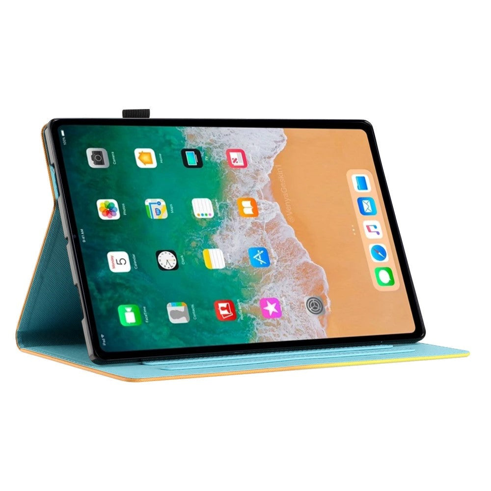 iPad 11" (2025) / iPad 10.9" (2024/2022) Konstläder Fodral m. Stativ och Korthållare - Svart / Guld Marmor