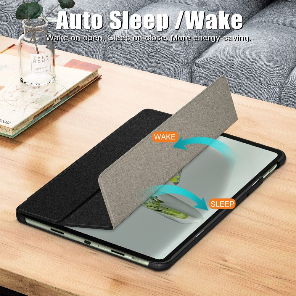 OnePlus Pad Go Tri-Fold Konstläder Fodral med Stativfunktion - Svart