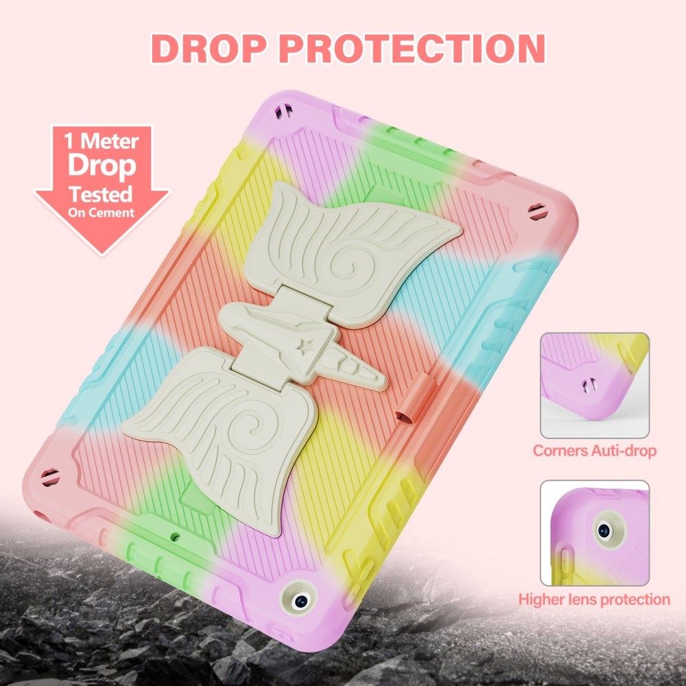 EIDERWOOD iPad 10,2" (2021 / 2020 / 2019) Unicorn Kickstand Barnskal - Regnbåge / Beige