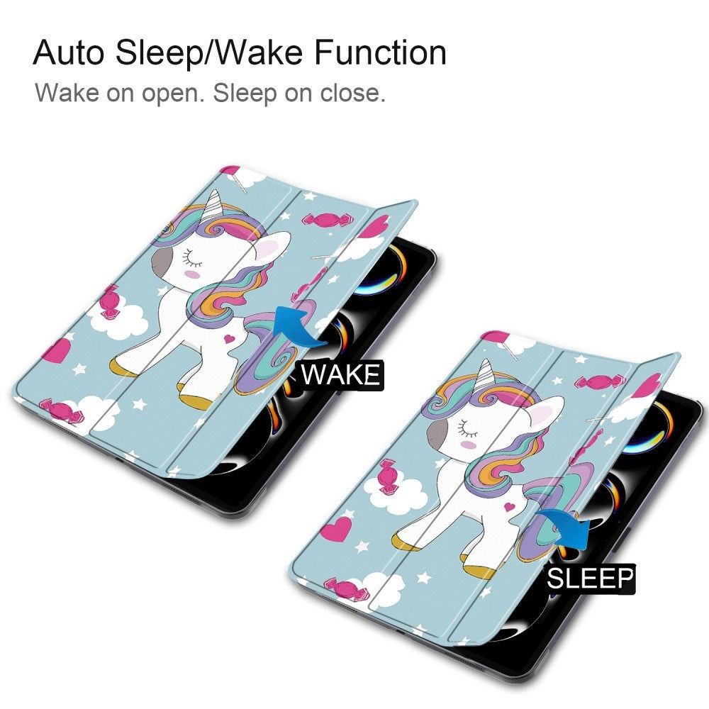 EIDERWOOD iPad Pro 11" (2025 / 2024) Tri-Fold Tri-Fold Konstläder Fodral med Sleep-Wake Funktion - Enhörning