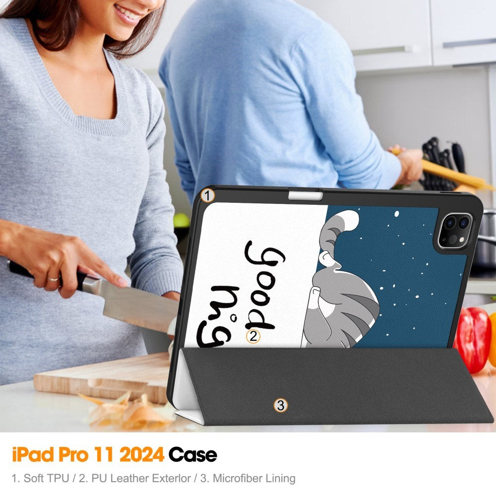 EIDERWOOD iPad Pro 11" (2025 / 2024) Tri-Fold Konstläder Fodral m. Vakna / Sömn Funktion - Katt