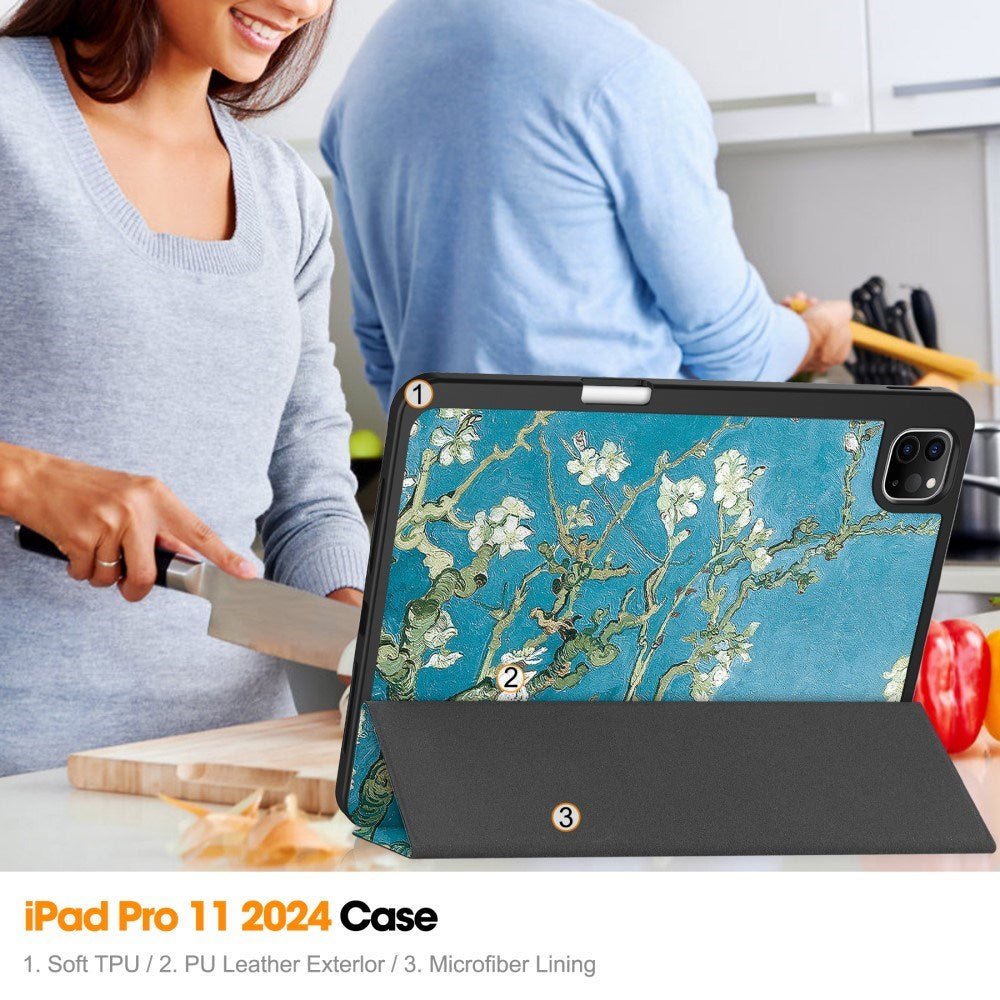 EIDERWOOD iPad Pro 11" (2025 / 2024) Tri-Fold Konstläder Fodral m. Vakna / Sömn Funktion - Blommor