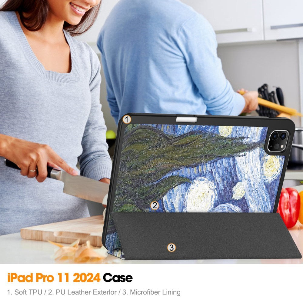 EIDERWOOD iPad Pro 11" (2025 / 2024) Tri-Fold Konstläder Fodral m. Vakna / Sömn Funktion - Målning