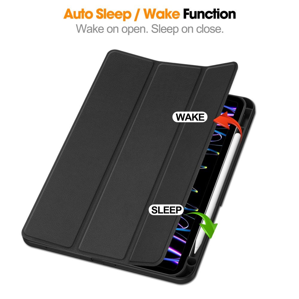 EIDERWOOD iPad Pro 11" (2025 / 2024) Tri-fold Konst Läder Fodral med Apple Pencil Hållare - Svart