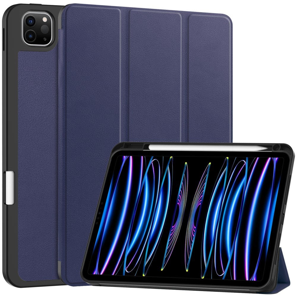EIDERWOOD iPad Pro 11" (2025 / 2024) Tri-fold Konst Läder Fodral med Apple Pencil Hållare - Blå