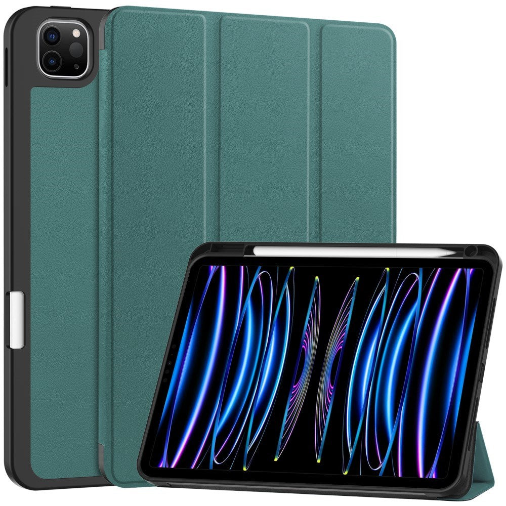 EIDERWOOD iPad Pro 11" (2025 / 2024) Tri-fold Konst Läder Fodral med Apple Pencil Hållare - Grön