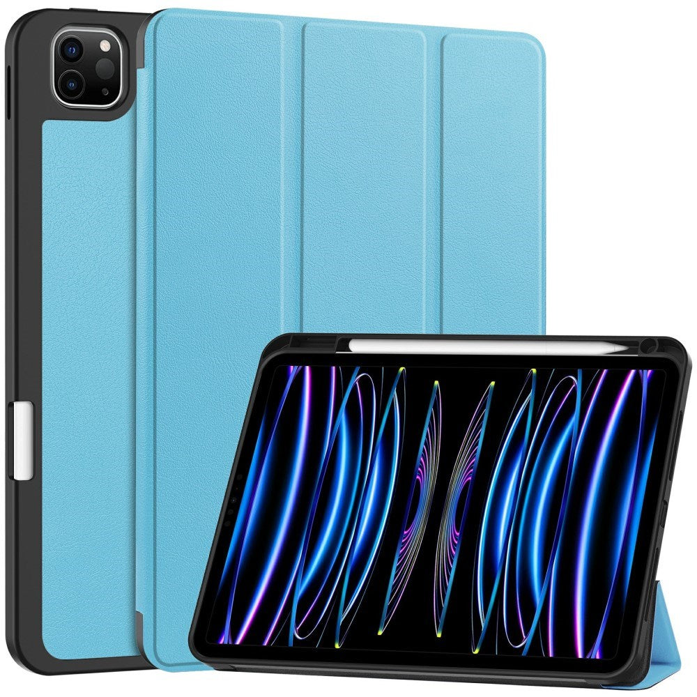 EIDERWOOD iPad Pro 11" (2025 / 2024) Tri-fold Konst Läder Fodral med Apple Pencil Hållare - Blå