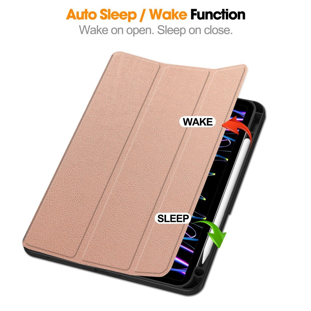 EIDERWOOD iPad Pro 11" (2025 / 2024) Tri-fold Konst Läder Fodral med Apple Pencil Hållare - Rose Gold