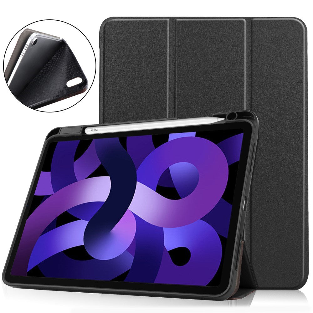 EIDERWOOD iPad Air 11" (2025 / 2024) Litchi Tri-fold Läder Fodral med Apple Pencil Hållare - Svart
