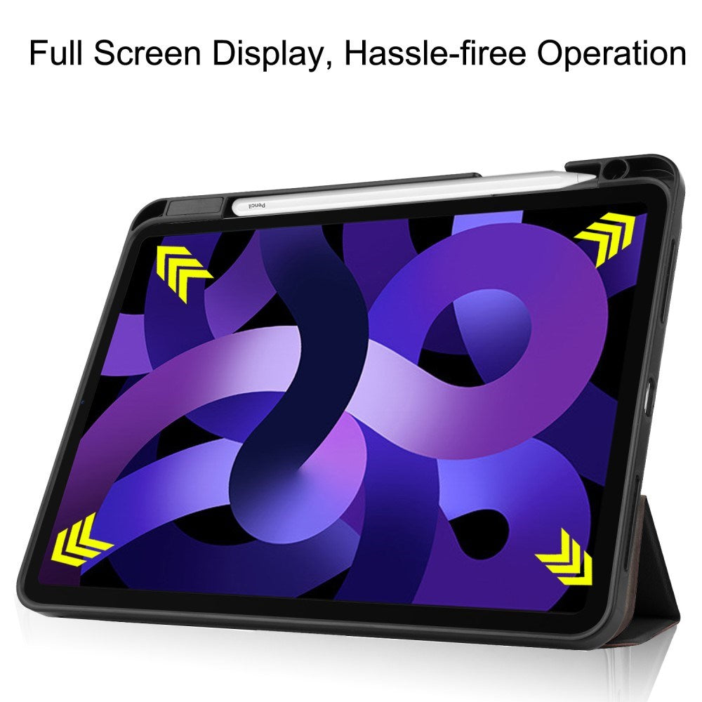 EIDERWOOD iPad Air 11" (2025 / 2024) Litchi Tri-fold Läder Fodral med Apple Pencil Hållare - Svart