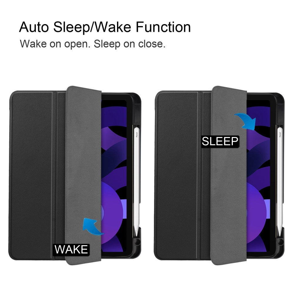 EIDERWOOD iPad Air 11" (2025 / 2024) Litchi Tri-fold Läder Fodral med Apple Pencil Hållare - Svart