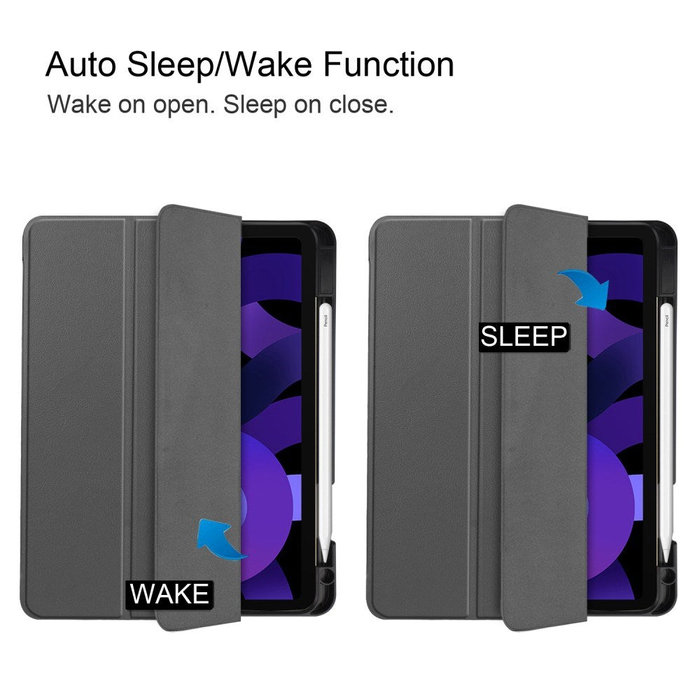 EIDERWOOD iPad Air 11" (2025 / 2024) Litchi Tri-fold Läder Fodral med Apple Pencil Hållare - Grå