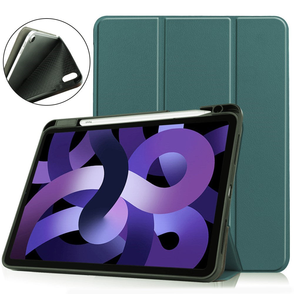 EIDERWOOD iPad Air 11" (2025 / 2024) Litchi Tri-fold Läder Fodral med Apple Pencil Hållare - Grön