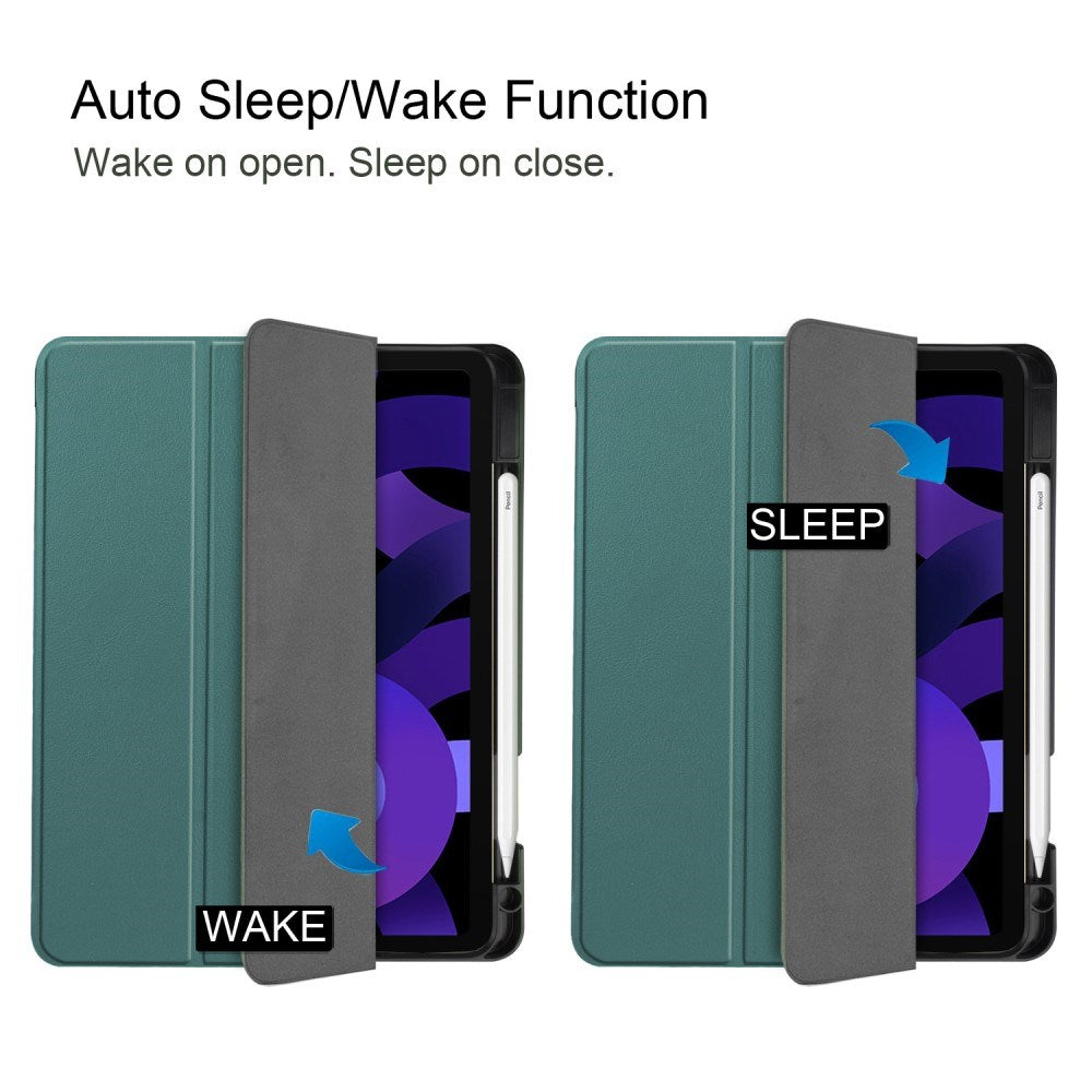EIDERWOOD iPad Air 11" (2025 / 2024) Litchi Tri-fold Läder Fodral med Apple Pencil Hållare - Grön