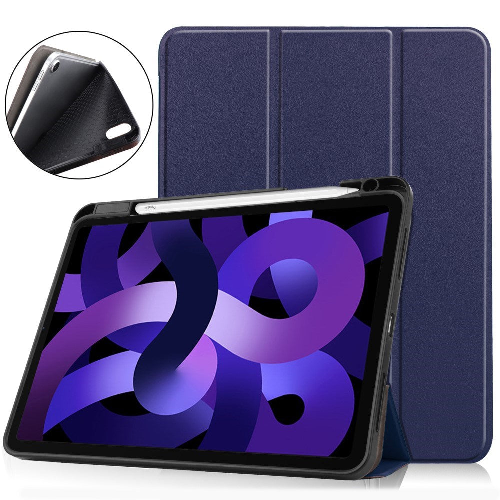EIDERWOOD iPad Air 11" (2025 / 2024) Litchi Tri-fold Läder Fodral med Apple Pencil Hållare - Mörkblå