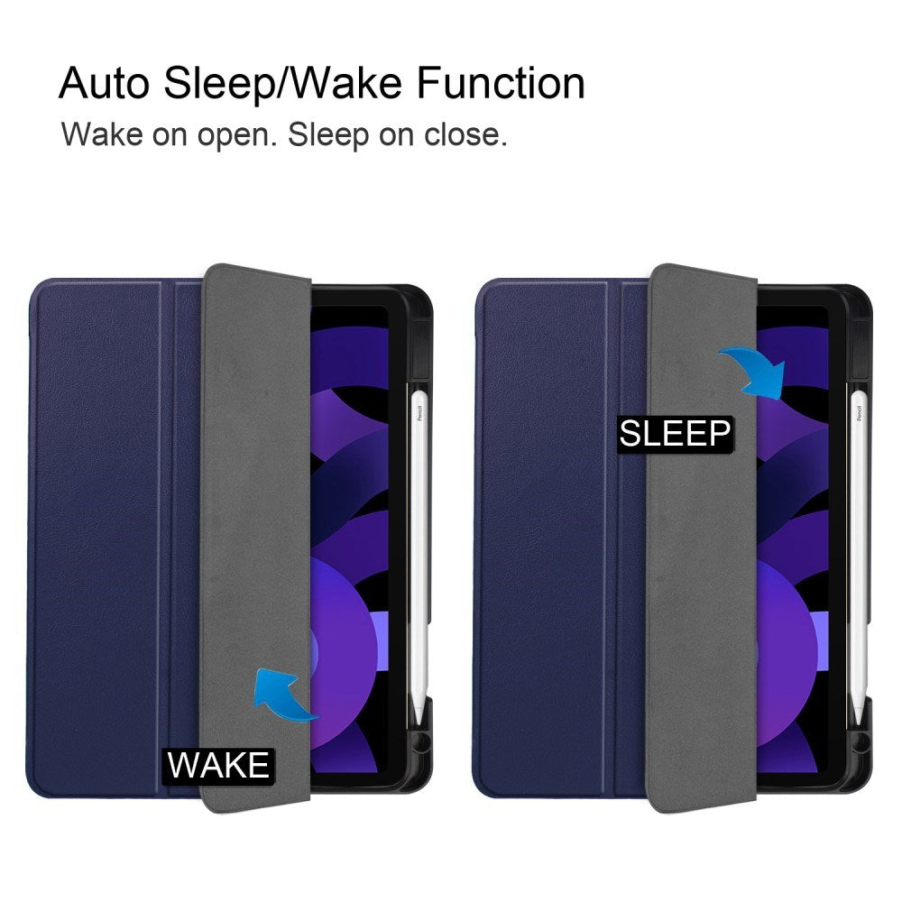 EIDERWOOD iPad Air 11" (2025 / 2024) Litchi Tri-fold Läder Fodral med Apple Pencil Hållare - Mörkblå