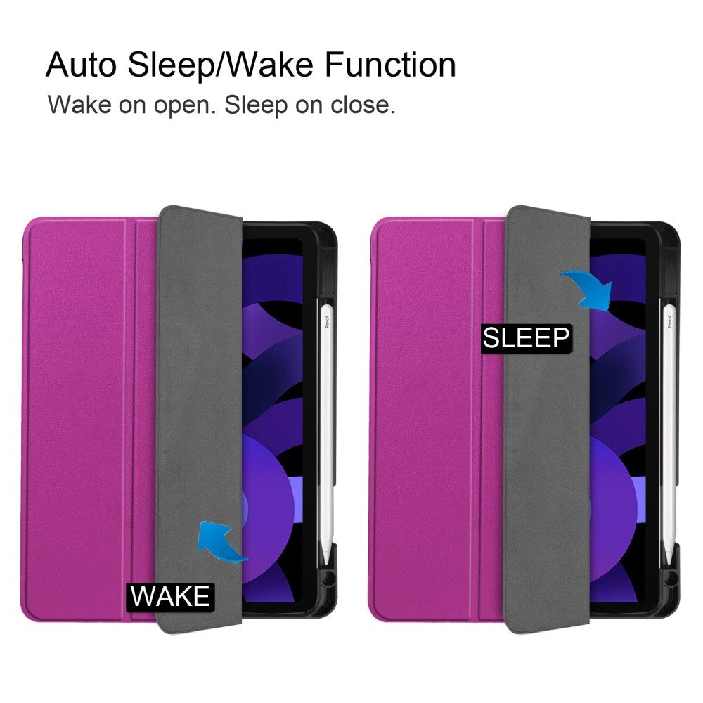 EIDERWOOD iPad Air 11" (2025 / 2024) Litchi Tri-fold Läder Fodral med Apple Pencil Hållare - Lila