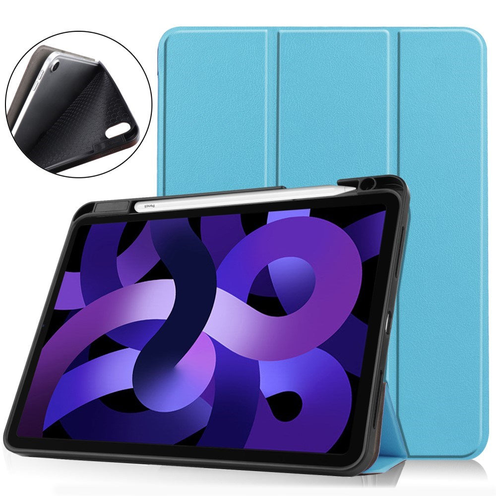EIDERWOOD iPad Air 11" (2025 / 2024) Litchi Tri-fold Läder Fodral med Apple Pencil Hållare - Ljusblå