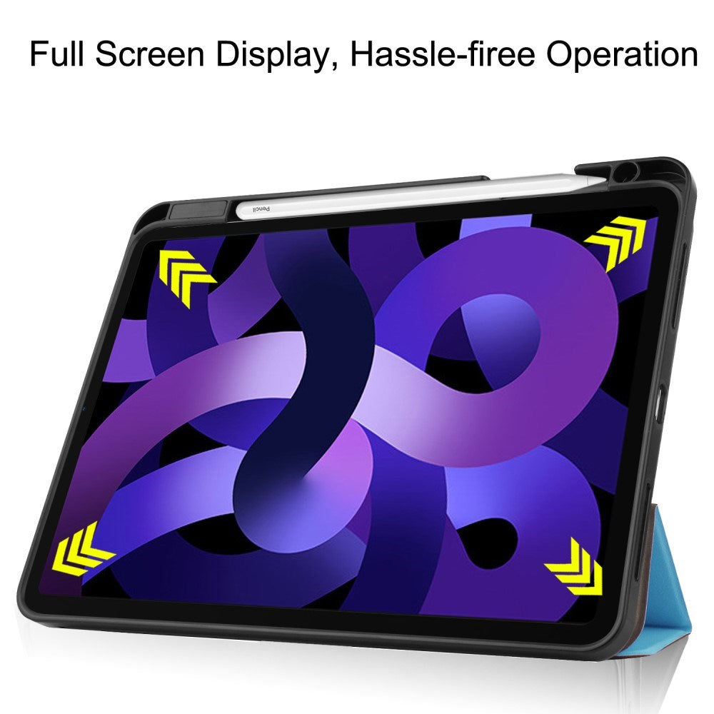 EIDERWOOD iPad Air 11" (2025 / 2024) Litchi Tri-fold Läder Fodral med Apple Pencil Hållare - Ljusblå