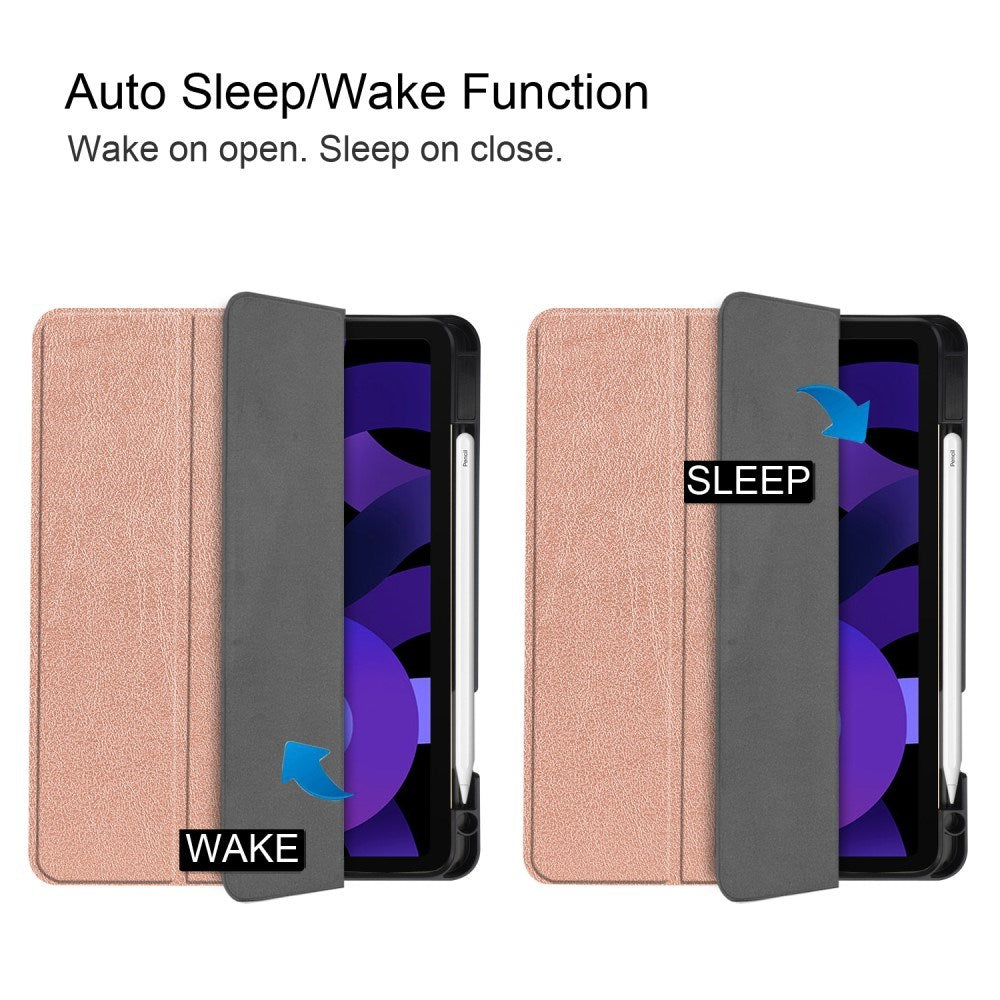 EIDERWOOD iPad Air 11" (2025 / 2024) Litchi Tri-fold Läder Fodral med Apple Pencil Hållare - Rose Gold