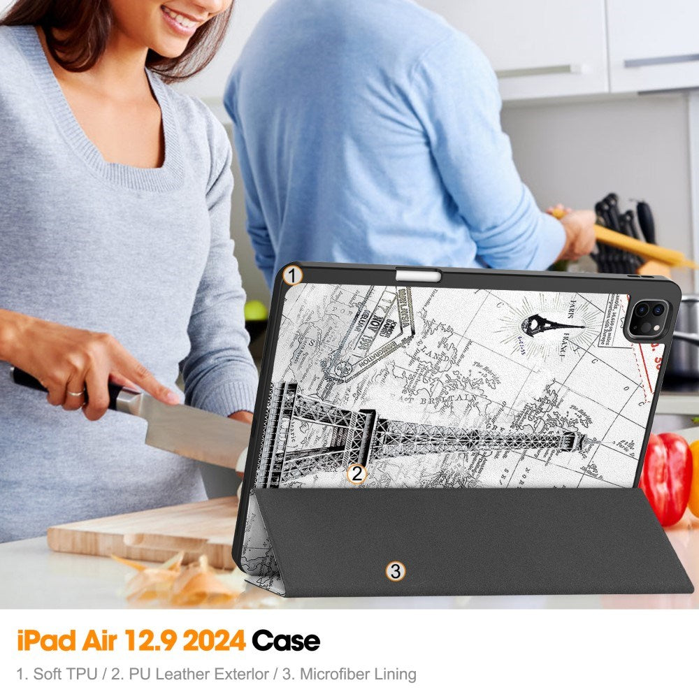 EIDERWOOD iPad Air 13" (2025 / 2024) Tri-Fold Konstläder Fodral m. Vakna / Sömn Funktion - Eiffeltornet