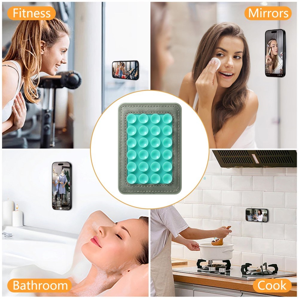 Silikon Sugkopp Mobilhållare med Konstläder – MagSafe Kompatibel – Grön