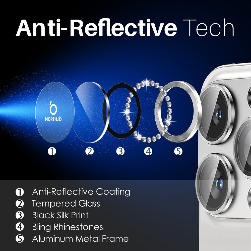 NORTHJO iPhone 16 Pro / 16 Pro Max Kameralinsskydd - Strassstenar - Silver