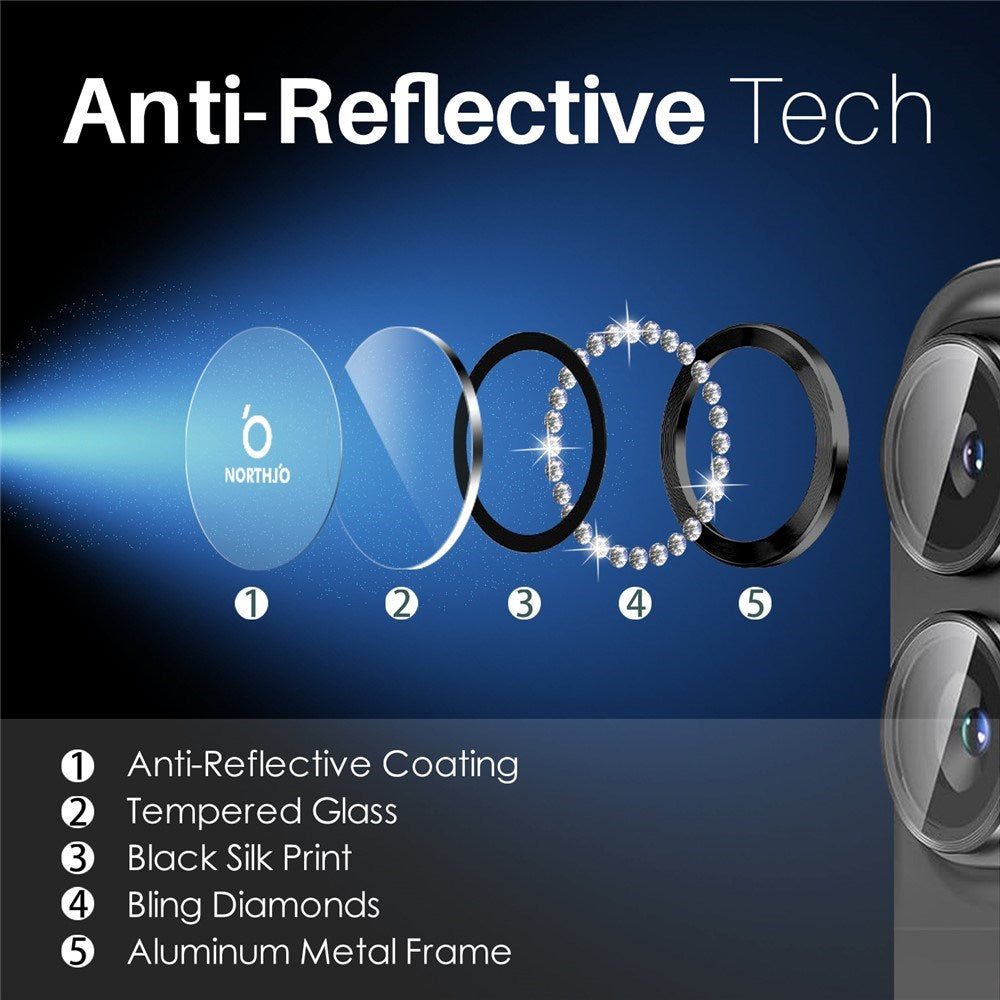 NORTHJO iPhone 16 / 16 Plus Kameralinsskydd - Strassstenar - Svart