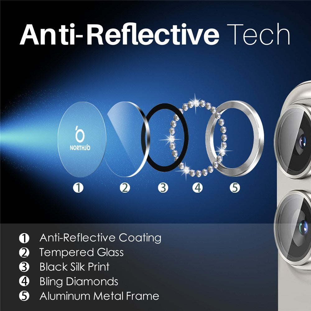 NORTHJO iPhone 16 / 16 Plus Kameralinsskydd - Strassstenar - Silver