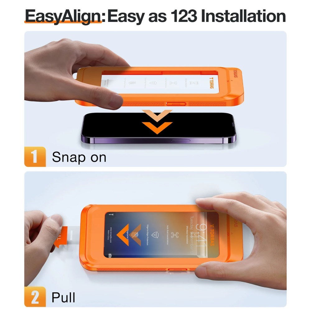 TORRAS iPhone 16 Pro Full Fit Skärmskydd m. Installationsram - Privacy Funktion - Genomskinlig