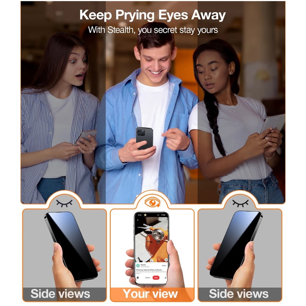 TORRAS iPhone 16 Full Fit Skärmskydd m. Installationsram - Privacy Funktion - Genomskinlig