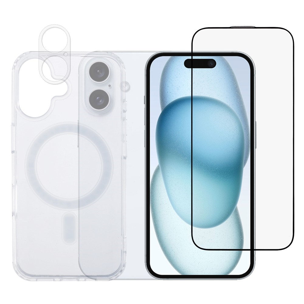 iPhone 17 - 360° Skyddsset m. Skärmskydd | MagSafe Skal | Kameralinsskydd - Genomskinlig / Svart Kant