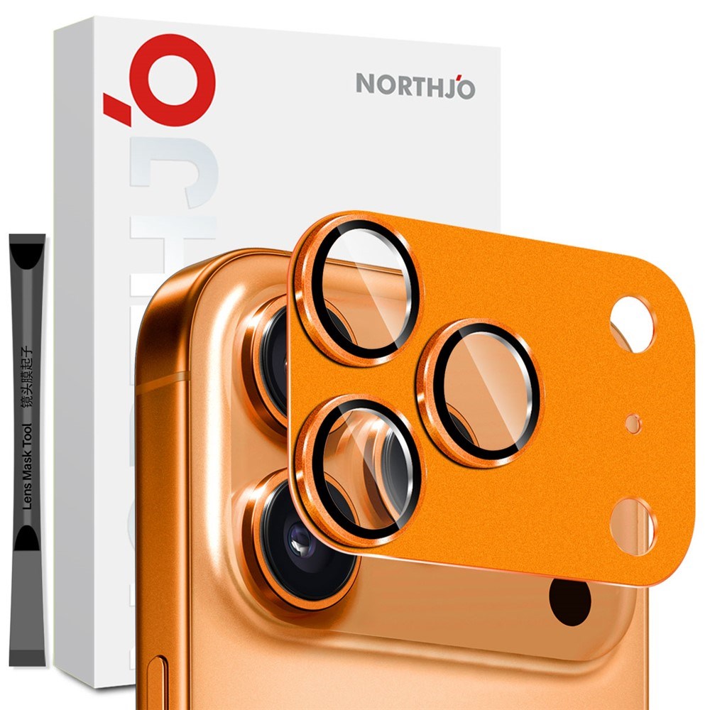 NORTHJO iPhone 17 Pro Kameralinsskydd - Matt Metall & Glas - Orange