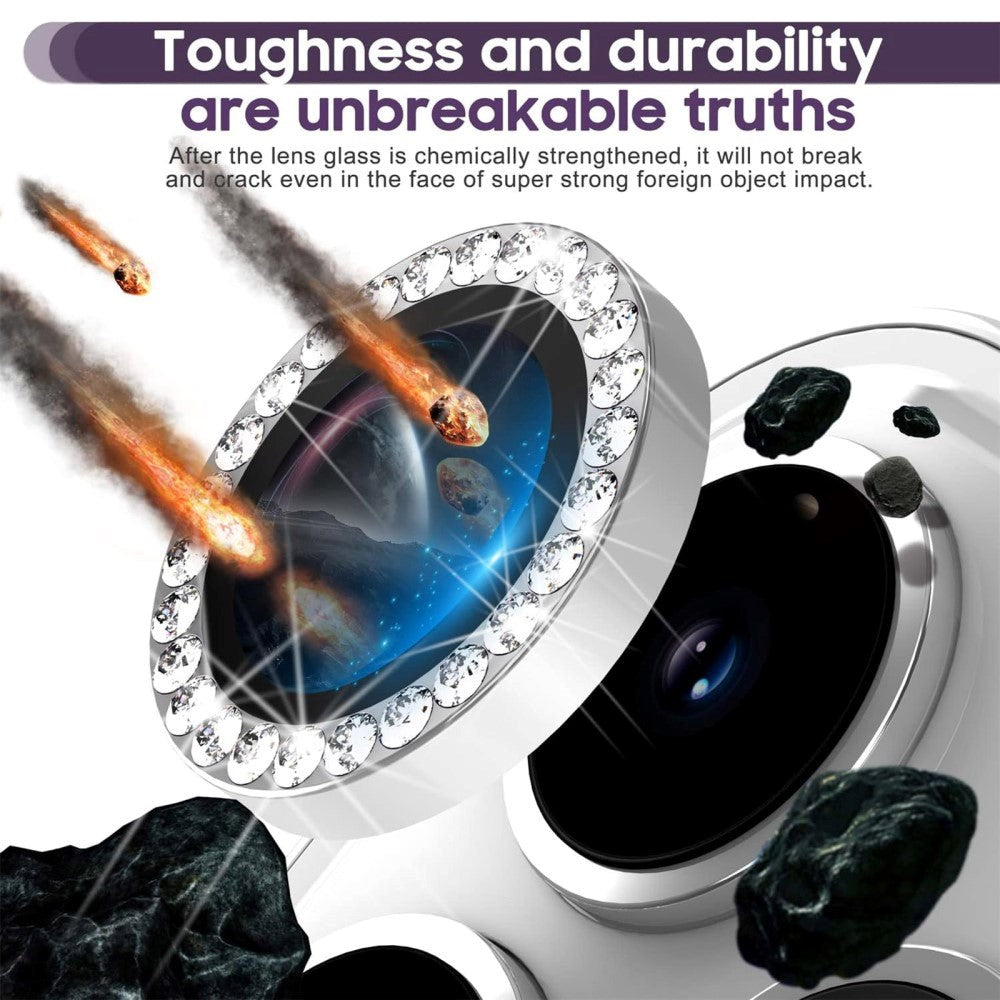 Kameralinsskydd med Rhinestone för iPhone 15 Pro / 15 Pro Max - Silver