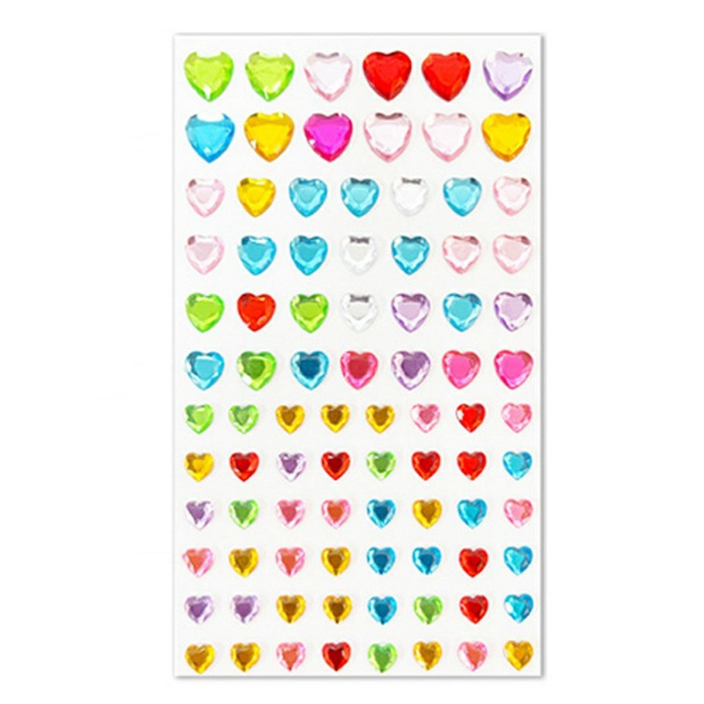 Flerfärgade Självhäftande Kristall 3D Stickers - 88 st - Hjärtan