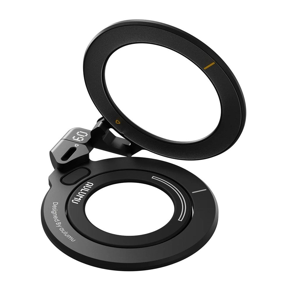 AULUMU 2-i-1 Magnetisk Fingerring / Mobilt Stativ - 360° Roterbar - MagSafe Kompatibel - Svart