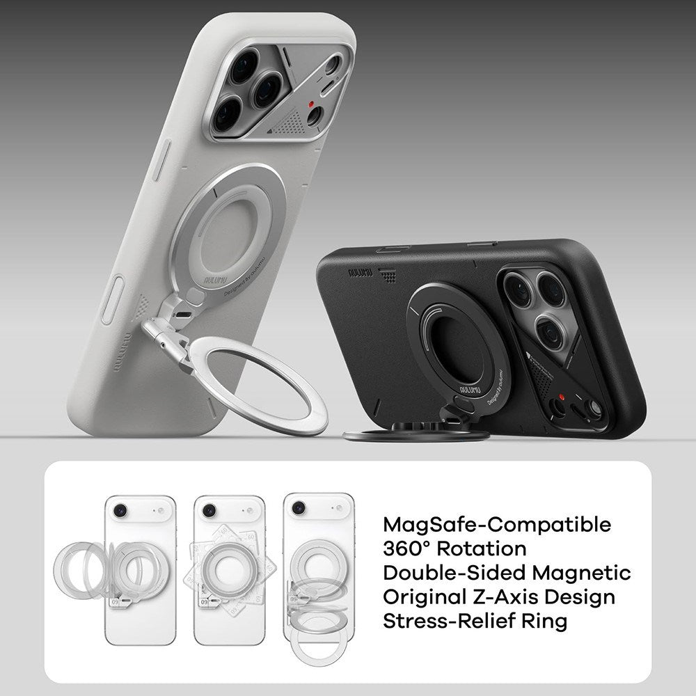 AULUMU 2-i-1 Magnetisk Fingerring / Mobilt Stativ - 360° Roterbar - MagSafe Kompatibel - Svart