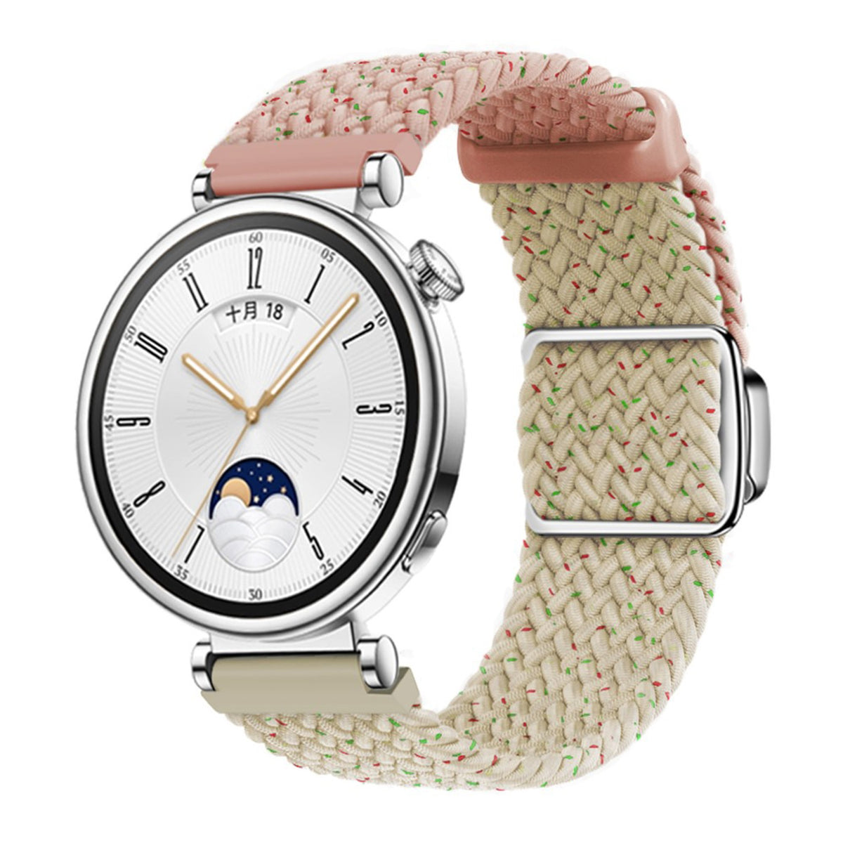 Universal 18mm EIDERWOOD Vävd Klockrem - Konfetti Rosa / Beige