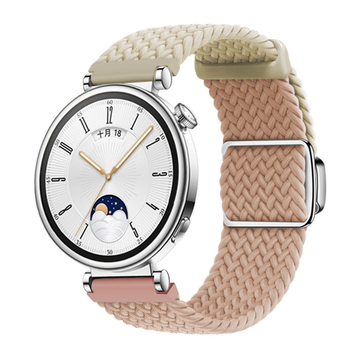 Universal 18mm EIDERWOOD Vävd Klockrem - Beige / Rosa