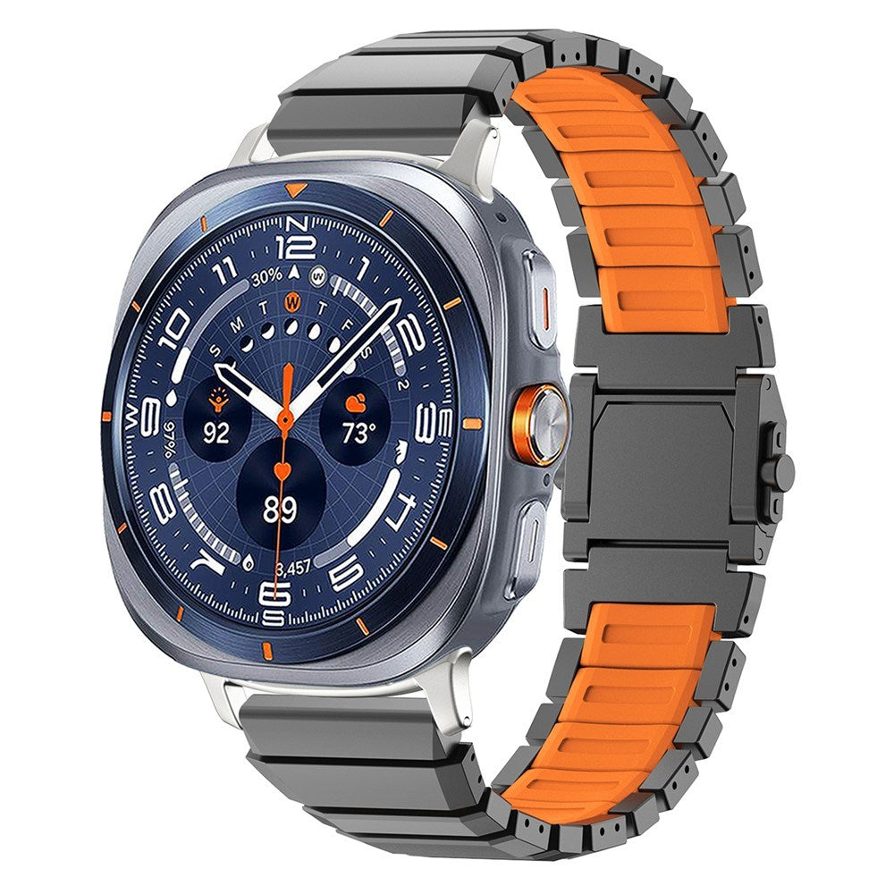 Samsung Galaxy Watch Ultra 2 / Ultra (47mm) Magnetisk Metall Armband m. Silikon - Grå / Orange