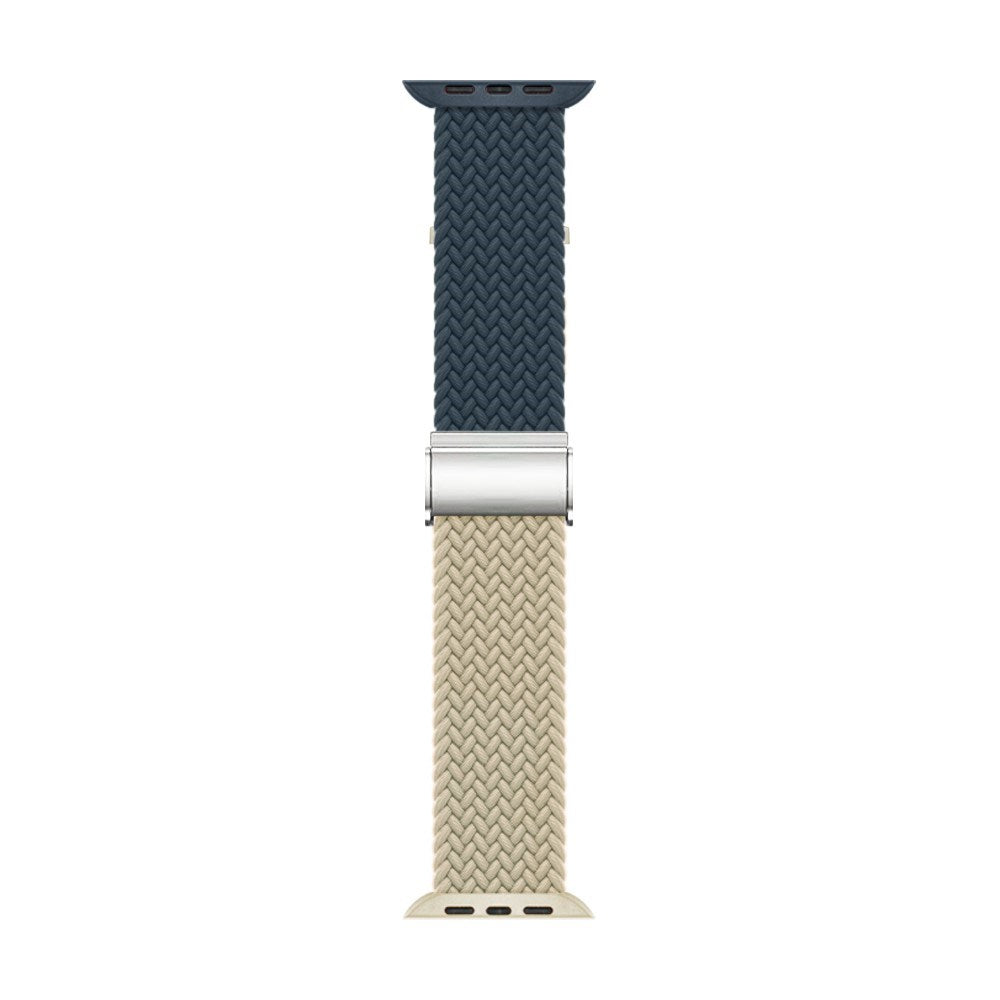 Apple Watch (38/40/SE/41/42mm) Tvåfärgat nylonarmband - Mörkblå / Beige