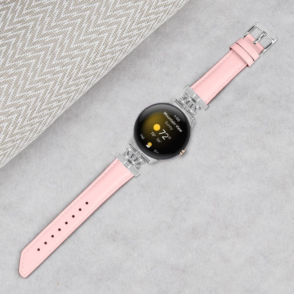 Google Pixel Watch 1 / 2 / 3 (41mm) Läderrem med Silver Strass Spänne - Rosa