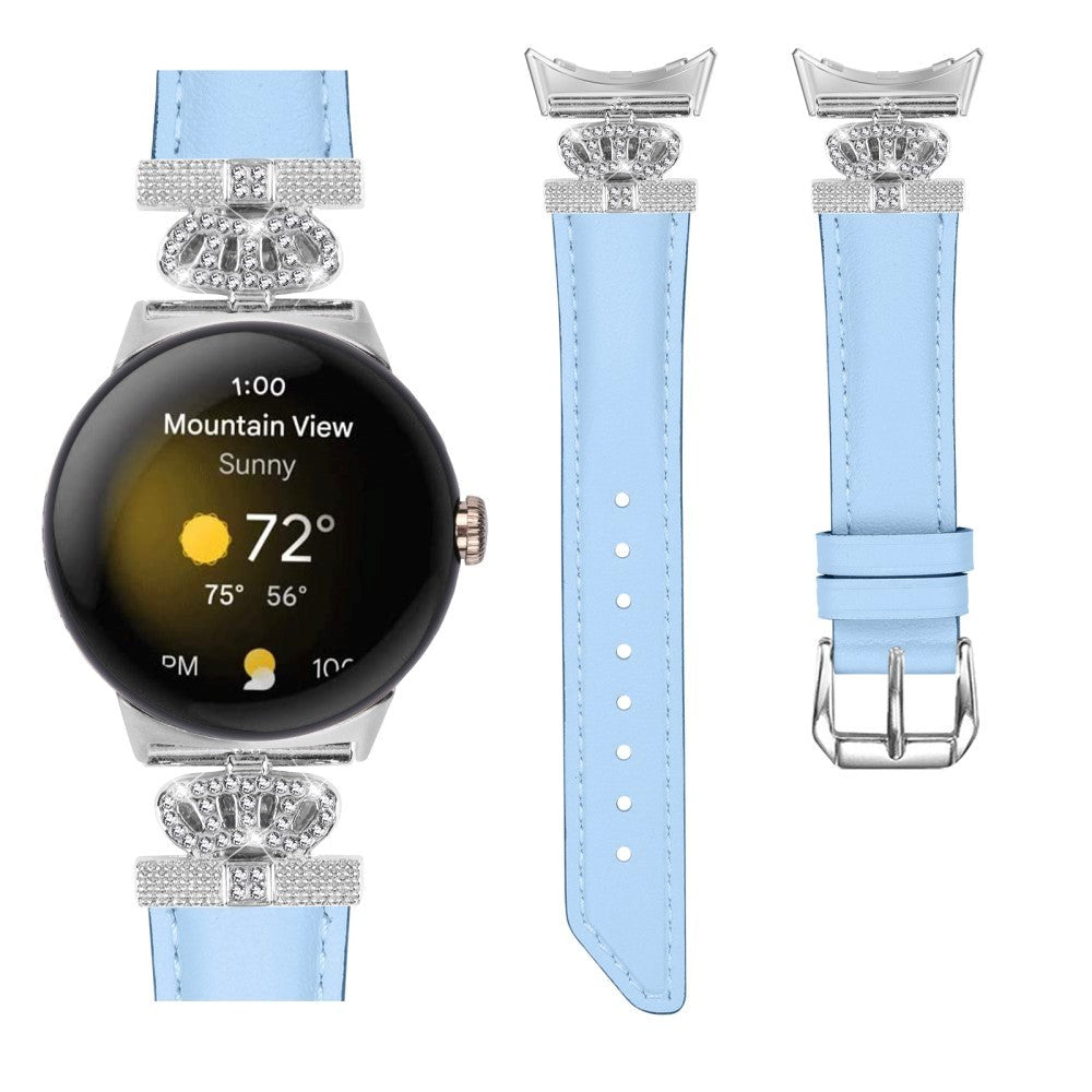 Google Pixel Watch 1 / 2 / 3 (41mm) Läderrem med Silver Strass Spänne - Blå