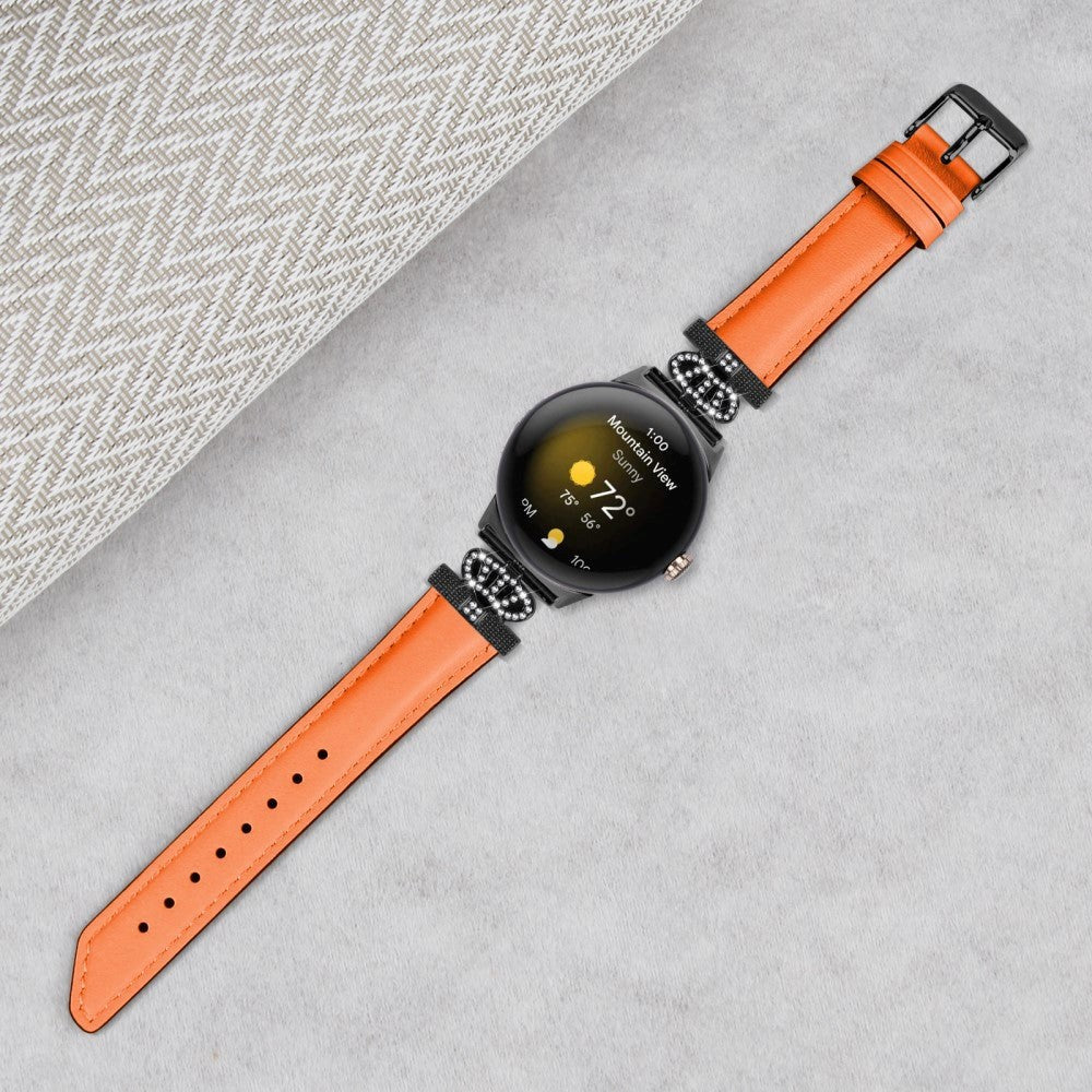 Google Pixel Watch 1 / 2 / 3 (41mm) Läderrem med Svart Strass Spänne - Orange